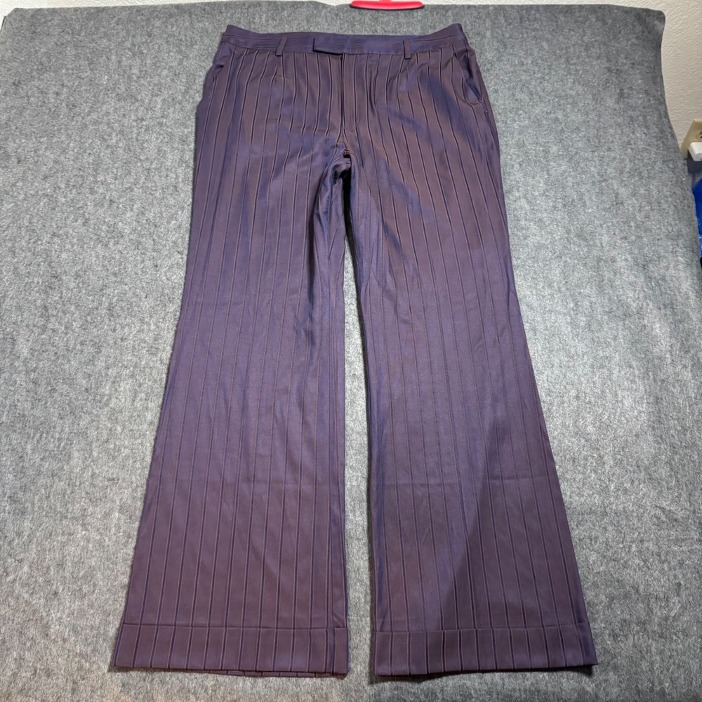 Maeve Anthropologie Purple Pinstripe Wide Leg Trousers Cuffed Hem Size 14